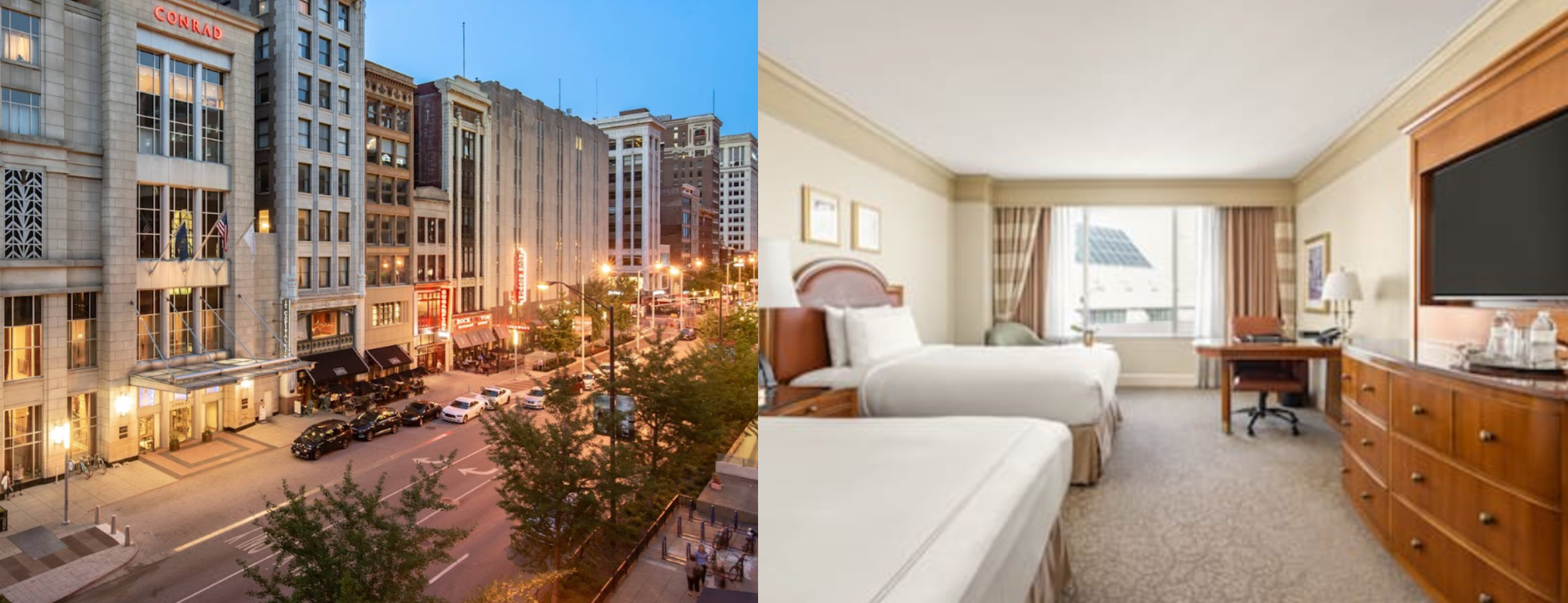 photos of the Conrad Indianapolis hotel in downtown Indianapolis, IN